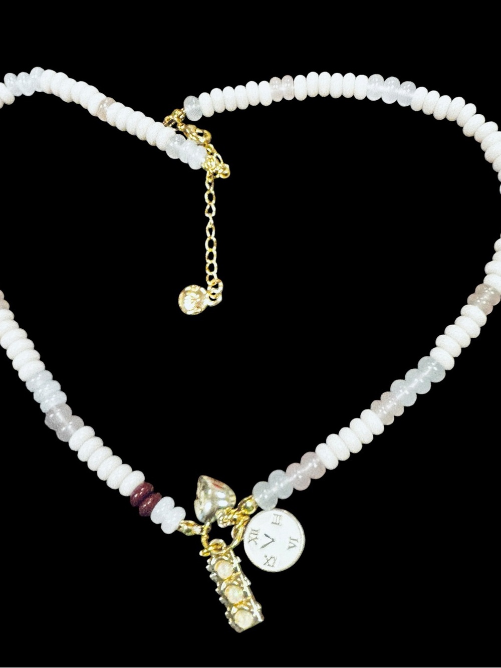 White Beaded Necklace w Fun Gold Charm Accents new by MAYAMAR